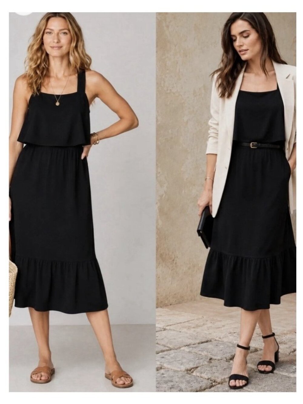 J.Jill Women's Tiered Cross-Strap Knit Dress in Black XL Capsule MIDI Career